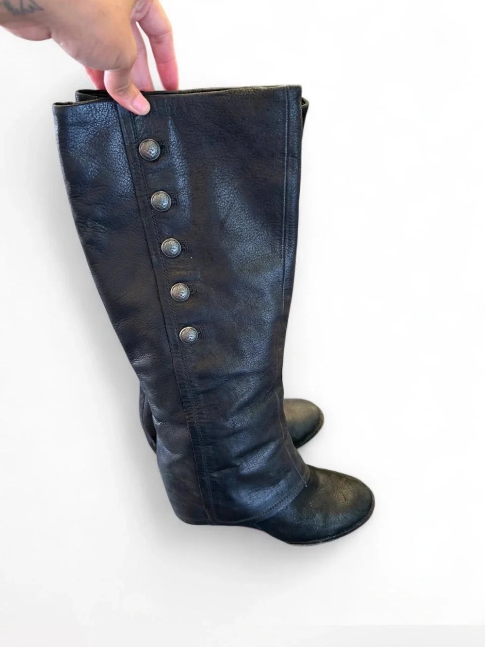 Vince Camuto Black Leather Over-the-Knee Button Boots